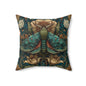 William Morris Inspired Moth Pillow, Teal Botanical Art Nouveau Cushion, Vintage Floral Nature Square Pillow