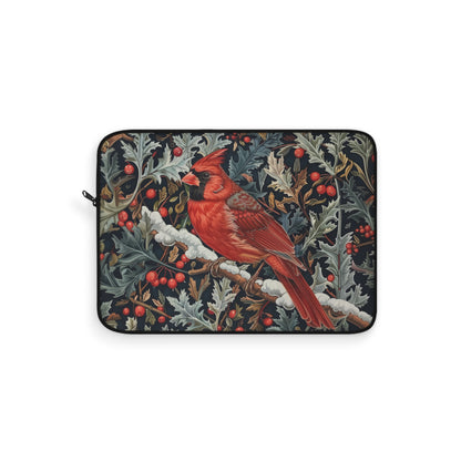 Cardinal Laptop Sleeve, William Morris Inspired Winter Bird Art Case, Red Cardinal Floral Laptop Cover
