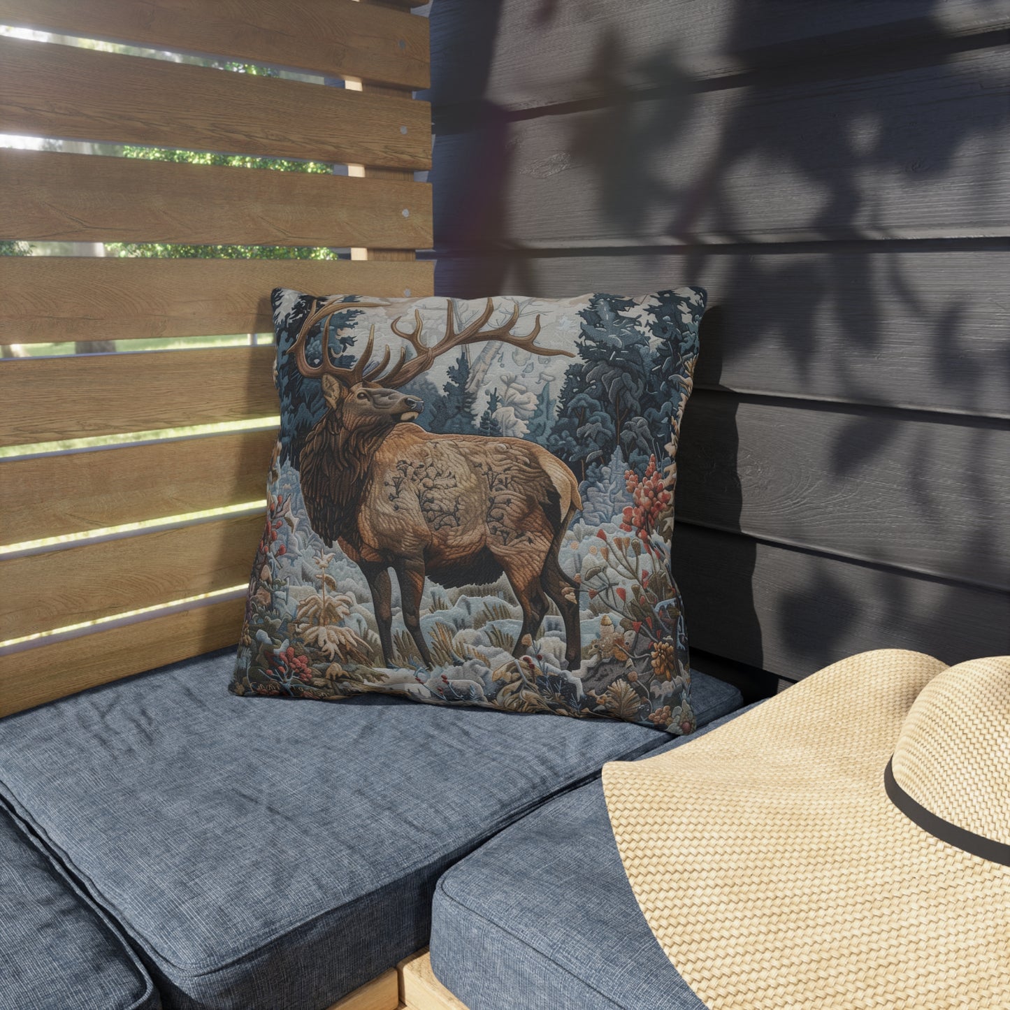 Majestic Elk Outdoor Pillow, Winter Woodland Throw Pillow, Rustic Cabin Cushion, Forest Deer Decor, Lodge Accent Pillow, Nature Gift, Elk Lover Pillow