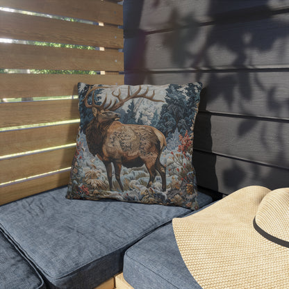 Majestic Elk Outdoor Pillow, Winter Woodland Throw Pillow, Rustic Cabin Cushion, Forest Deer Decor, Lodge Accent Pillow, Nature Gift, Elk Lover Pillow