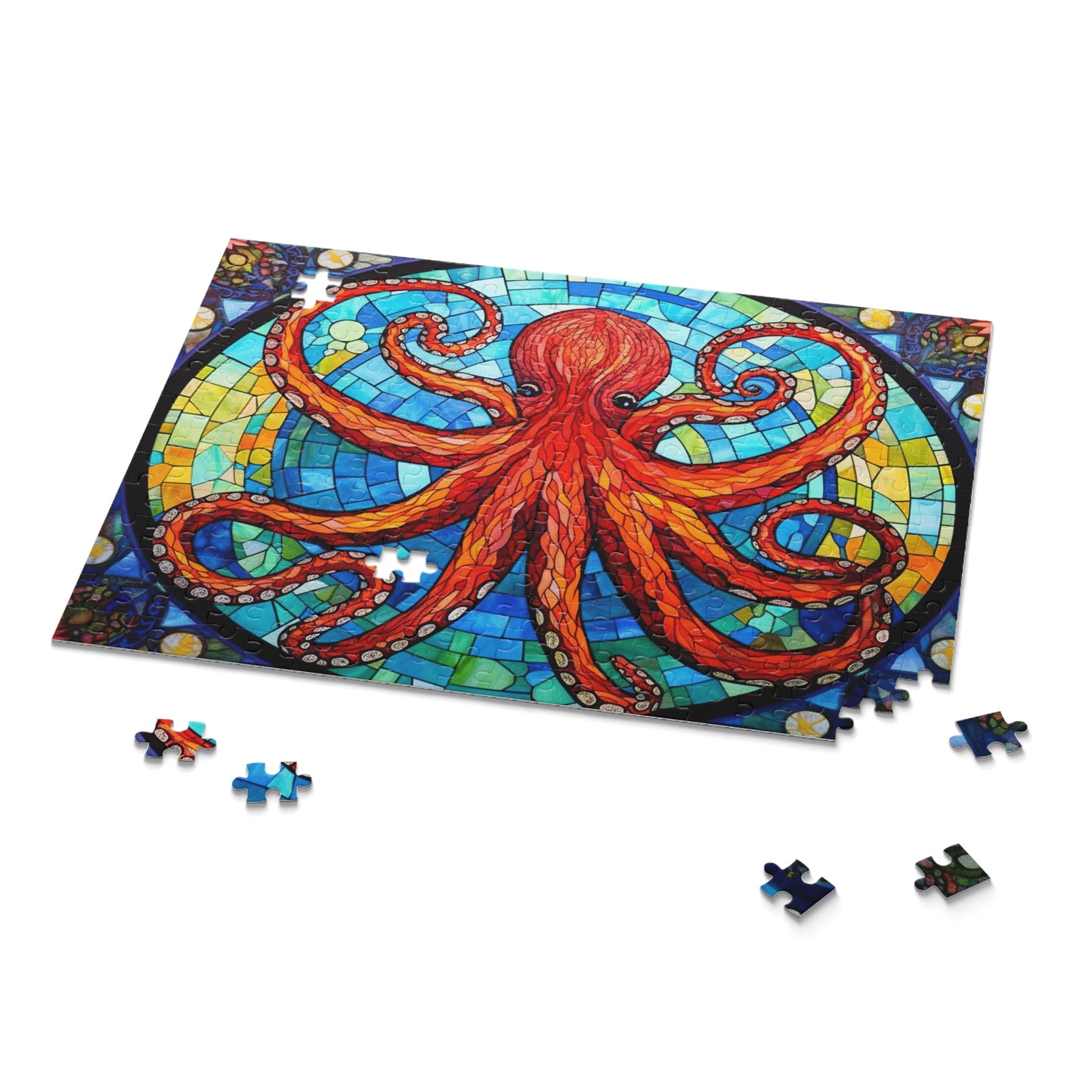 Psychedelic Octopus Stained Glass Jigsaw (120, 252, 500-Piece) Adult Jigsaw Puzzle, Gift Him Her