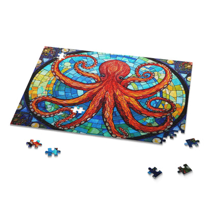 Psychedelic Octopus Stained Glass Jigsaw (120, 252, 500-Piece) Adult Jigsaw Puzzle, Gift Him Her