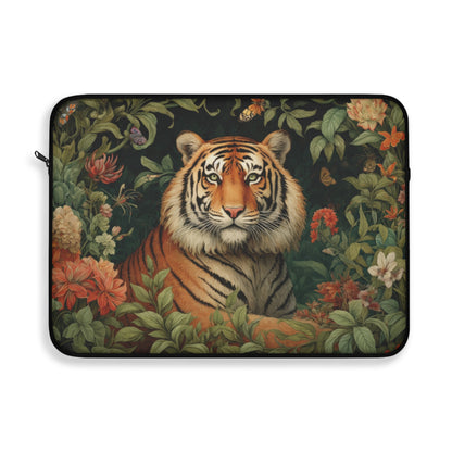 Tiger Laptop Sleeve, William Morris Inspired Jungle Floral Art Case, Elegant Botanical Animal Laptop Cover (12”, 13”, 15”)