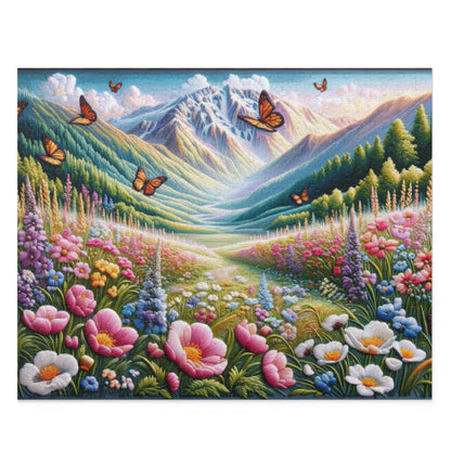 Field of Wildflowers and Butterflies Embroidered, Spring Scene Puzzle (120, 252, 500-Piece) Gift-Ready Box, Adult Jigsaw Puzzle