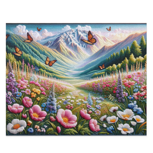 Field of Wildflowers and Butterflies Embroidered, Spring Scene Puzzle (120, 252, 500-Piece) Gift-Ready Box, Adult Jigsaw Puzzle