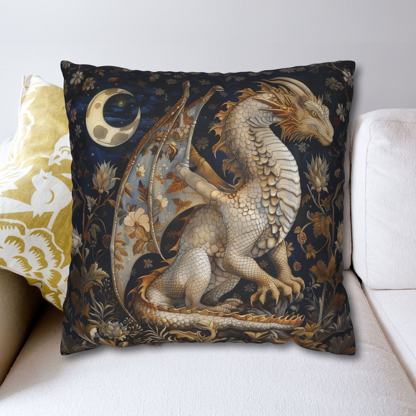 Victorian Dragon Crescent Moon And Stars in Whimsical Night Pillowcase
