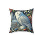 William Morris Inspired Woodland Snowy Owl Winter flowers Decorative Pillow