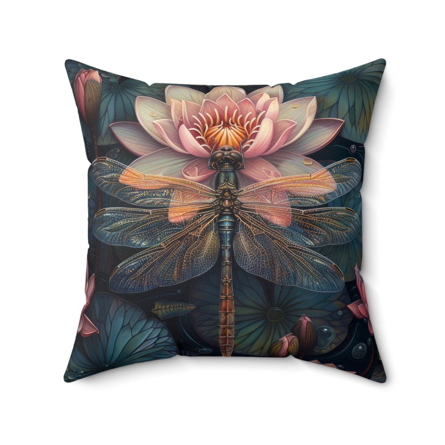 Art Deco Dragonfly Throw Pillow: William Morris Water Lily Design