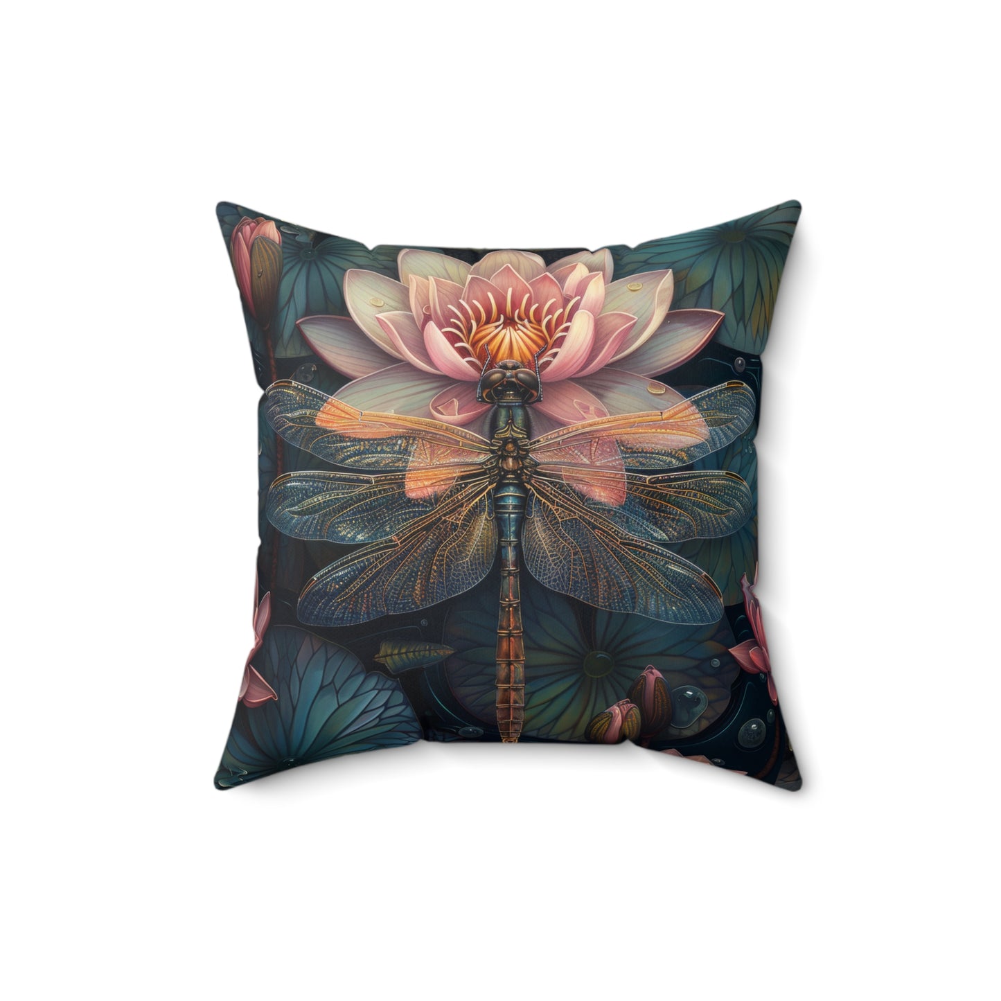 Art Deco Dragonfly Throw Pillow: William Morris Water Lily Design