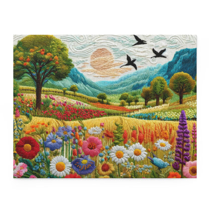 Embroidered Spring Wildflowers Jigsaw Puzzle (120, 252, 500-Piece) Gift-Ready Box, Adult Jigsaw Puzzle