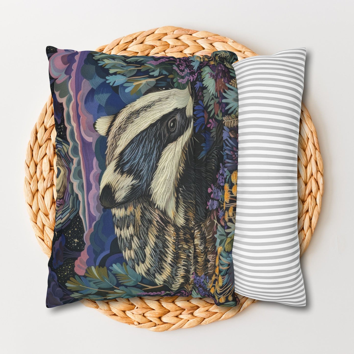 Badger in a Moonlit Field of Lavender Pillowcase