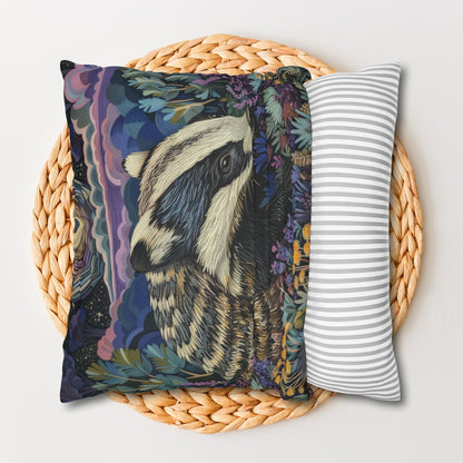 Badger in a Moonlit Field of Lavender Pillowcase