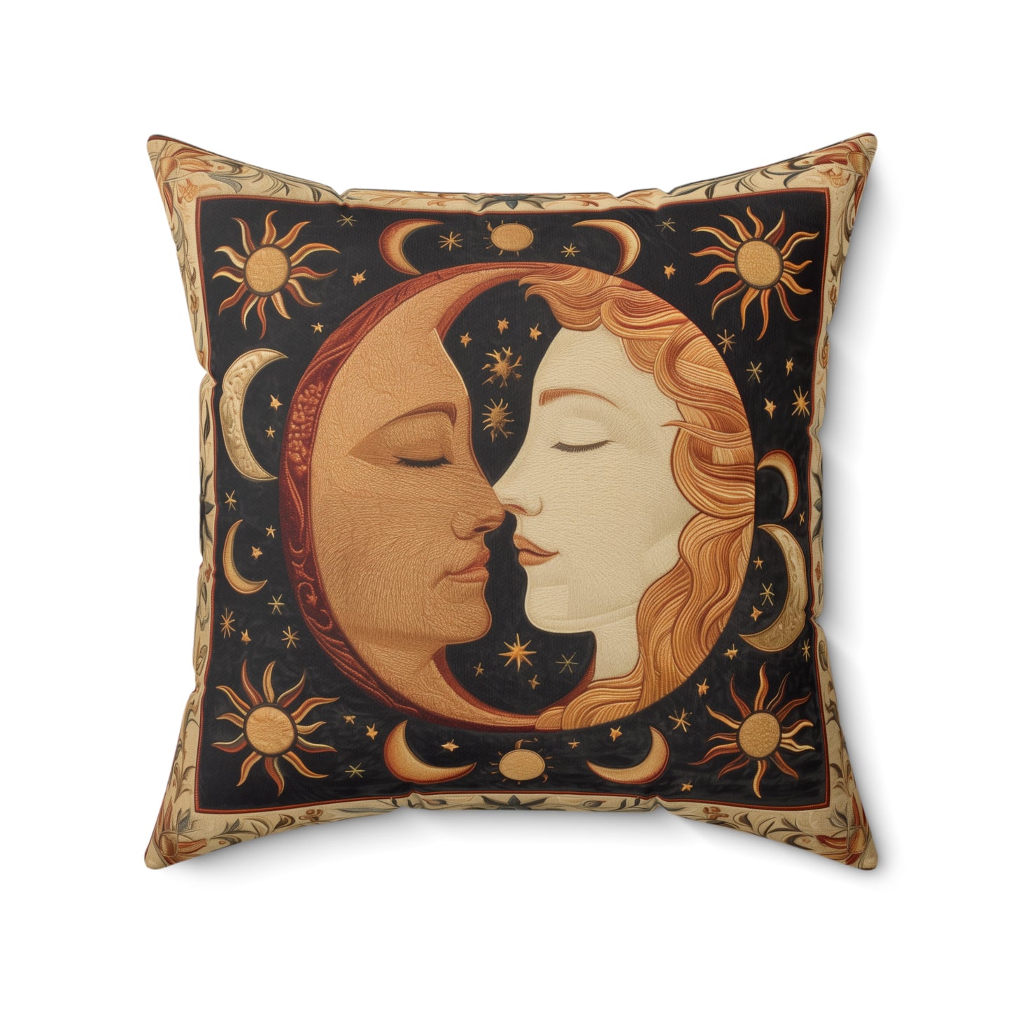 Celestial Harmony Pillow, Moon & Sun Design, Boho Decor, Cozy Home Accent, Starry Night Gift, Astrology Lovers