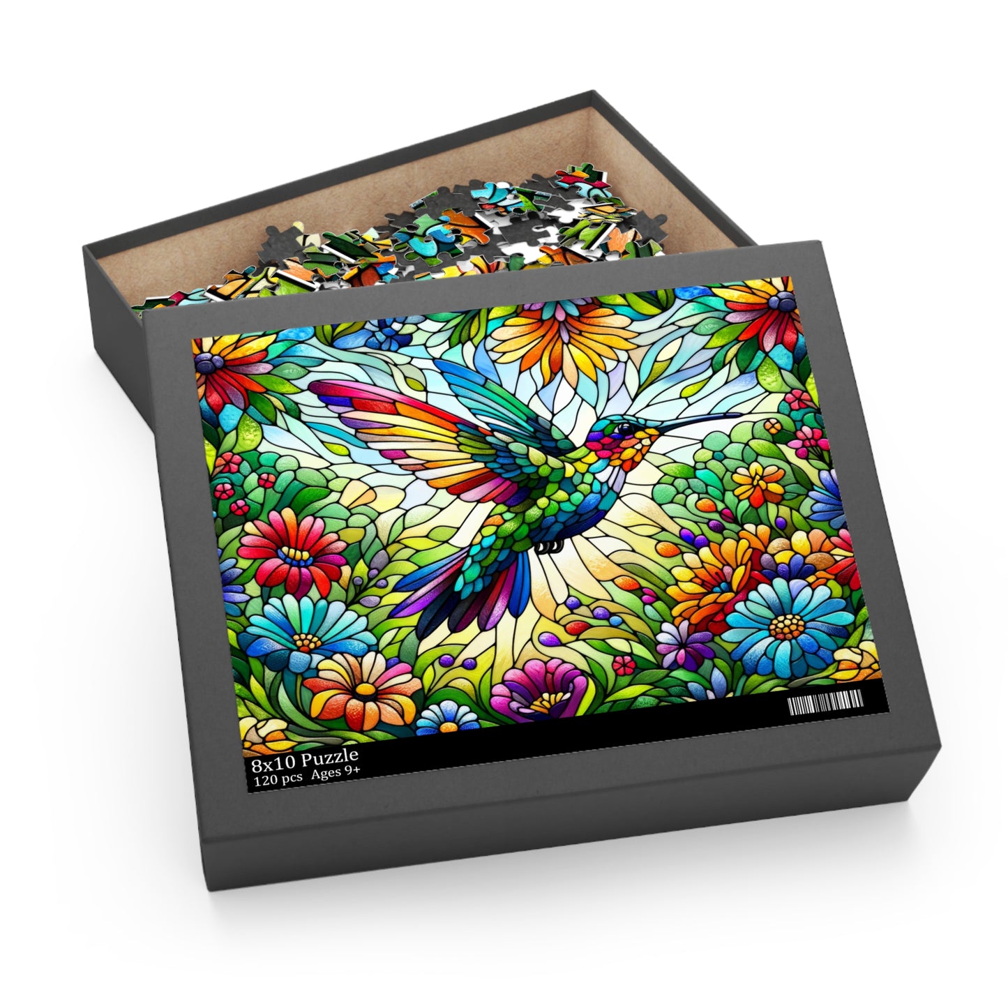 Stained Glass Spring Hummingbird Puzzle (120, 252, 500-Piece) Family Jigsaw Puzzle, Puzzle Box Gift