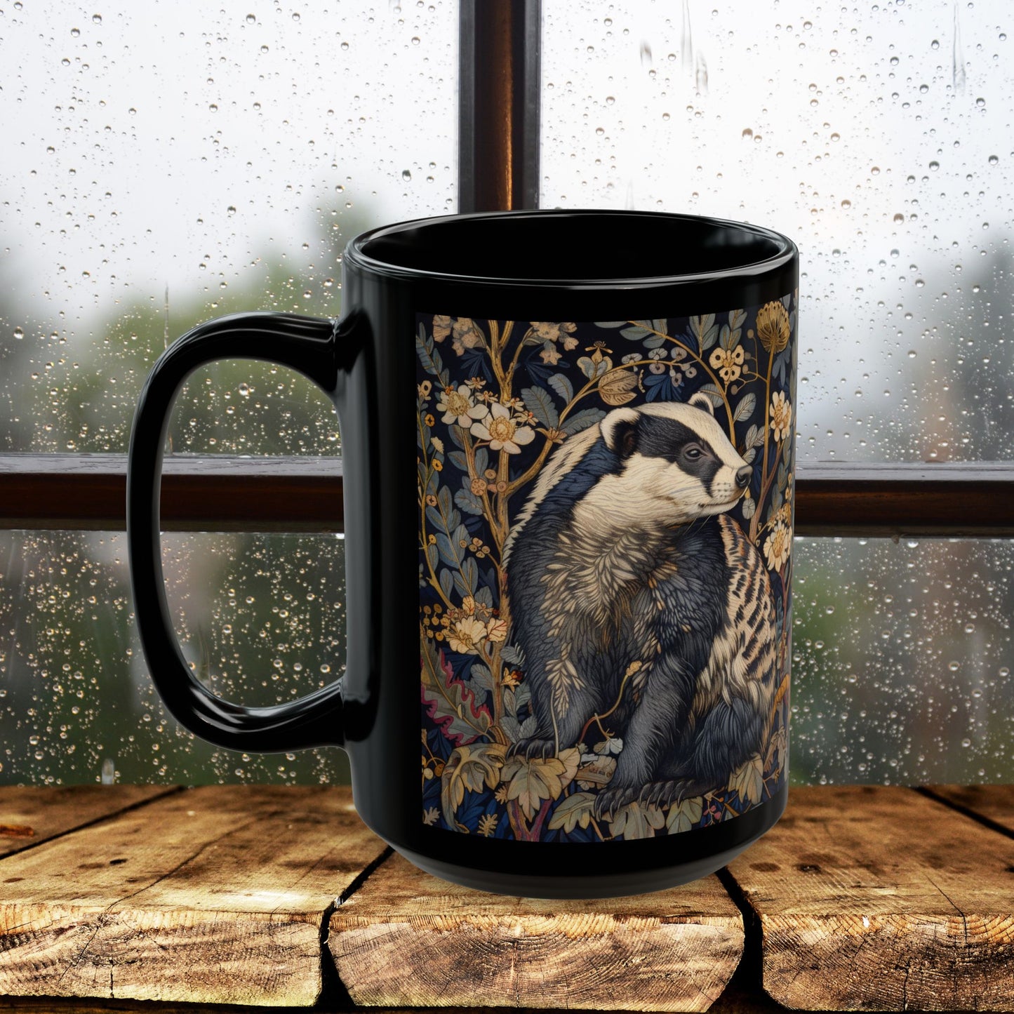Black Mug - Woodland Elegance Badger Nature Lover Tea Cup