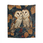 Tapestry of Couple Barn Owl | William Morris Medieval Style Wall Art | Cottagecore Hanging and Home Decor