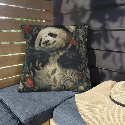 Sleeping Panda Floral Outdoor Pillow, Panda Bear Throw Pillow, Cute Animal Cushion, Botanical Accent Pillow, Nursery Decor Pillow, Panda Lover Gift