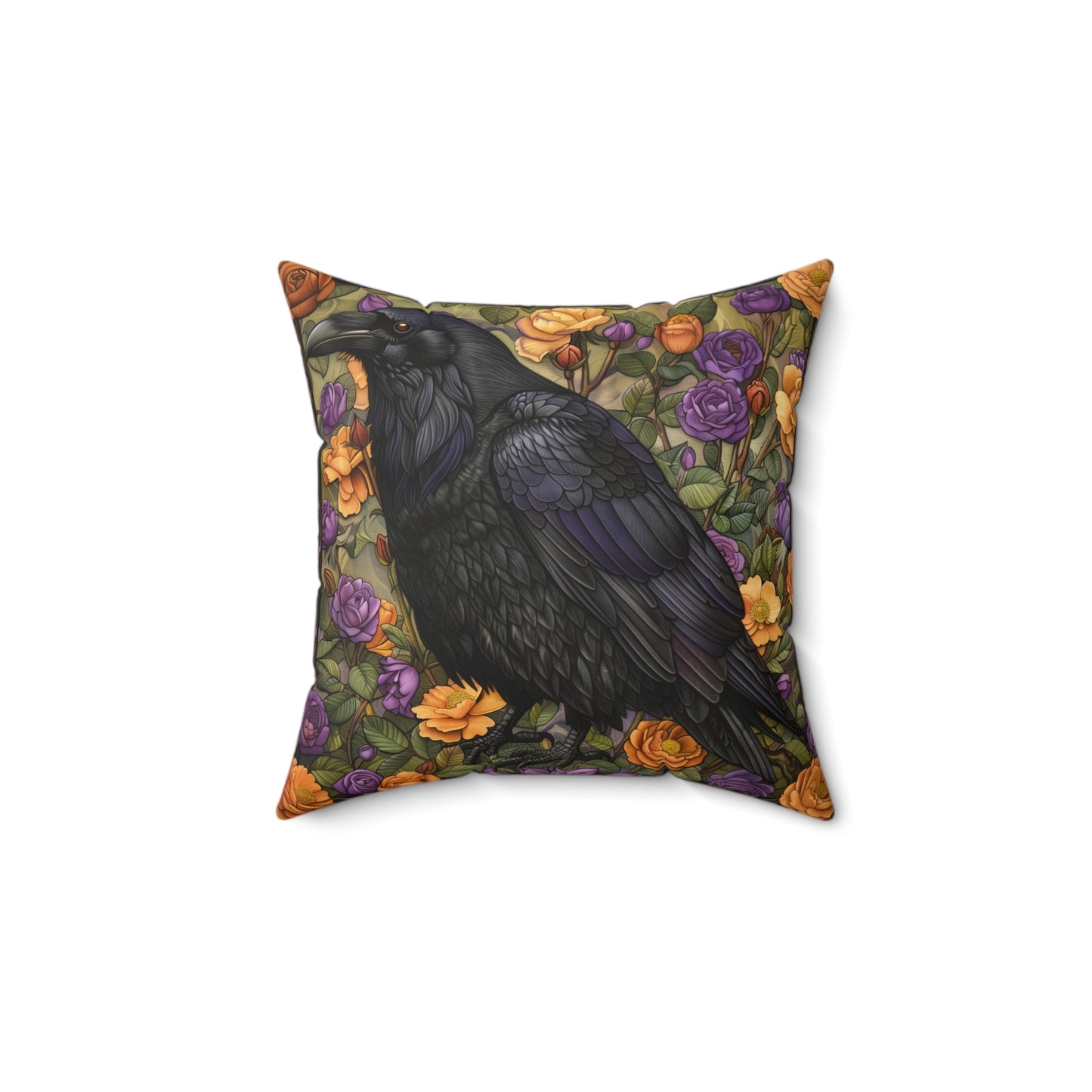 Mystical Raven Halloween Roses Throw Pillow | William Morris Inspired Raven Halloween Pillow Decor