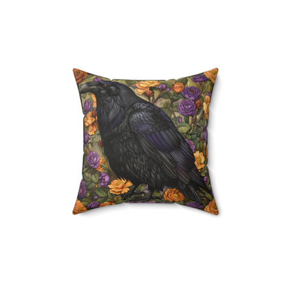 Mystical Raven Halloween Roses Throw Pillow | William Morris Inspired Raven Halloween Pillow Decor