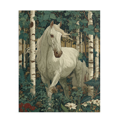 White Horse Woodland Puzzle, William Morris Inspired Forest Jigsaw for Adults & Teens