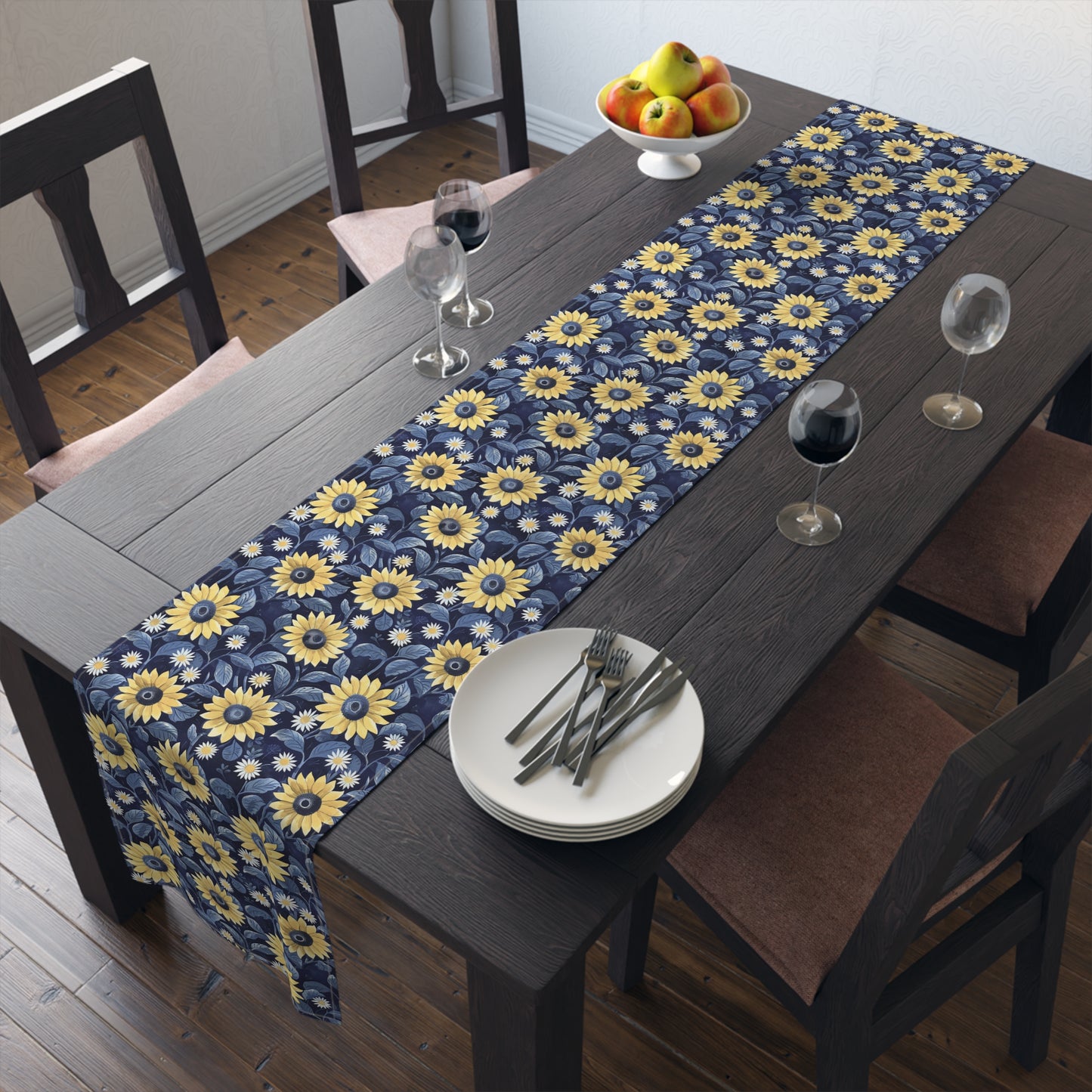 Sunflower Table Runner, Rustic Farmhouse Floral Dining Decor, Fall Tabletop Accent