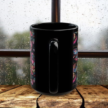Pink Blue Butterfly Pattern Black Coffee Mug | Gift for Bird Lover Coffee Mug 11oz, 15oz