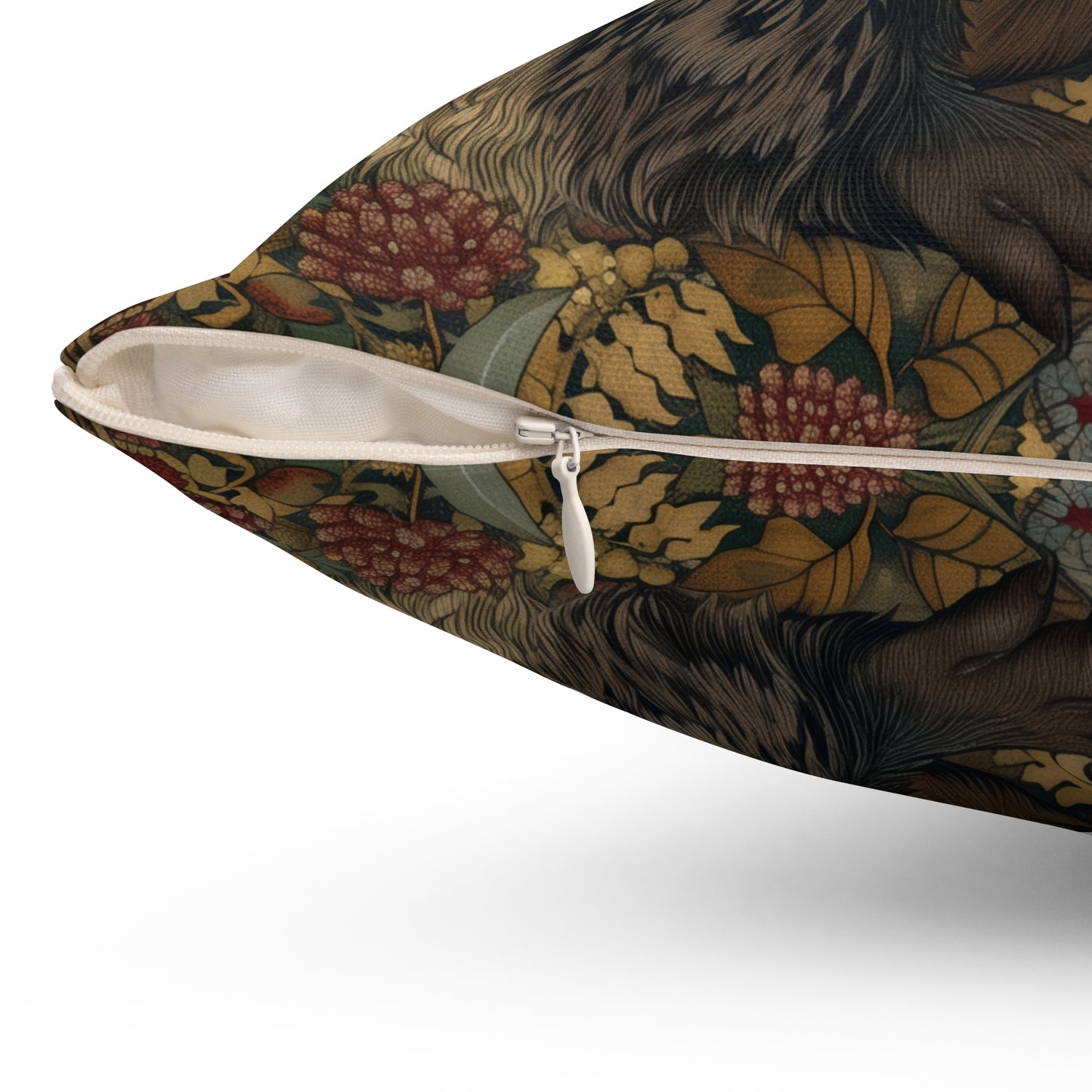 Vintage Badger Botanical Pillow, William Morris Inspired Woodland Animal Cushion