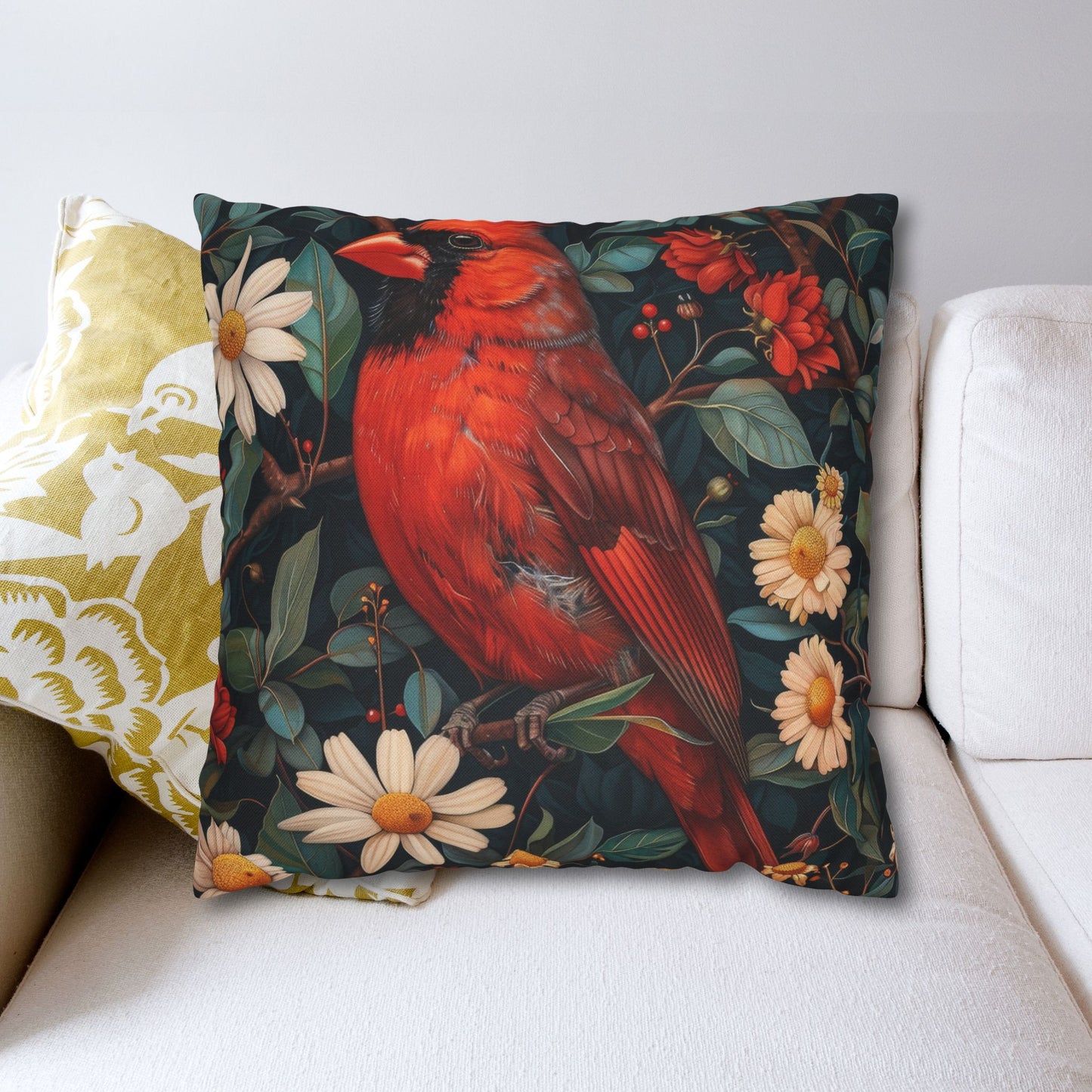 Cardinal Daisy Cottage Art Nouveau Pillowcase