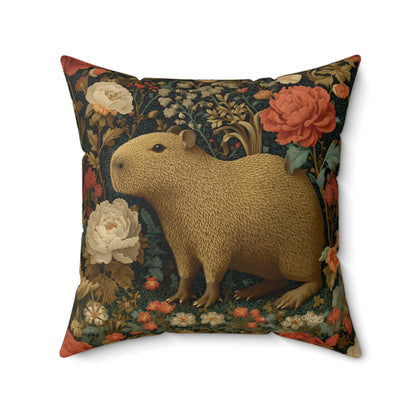 Capybara Vintage Floral Garden Pillow, William Morris Style Animal Cushion Pillow