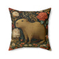 Capybara Vintage Floral Garden Pillow, William Morris Style Animal Cushion Pillow