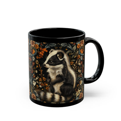 William Morris Inspired Botanical Skunk Black Coffee Mug Gift 11 oz, 15 oz