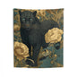 Midnight Panther Floral Tapestry, Blue & Gold Botanical Wall Hanging