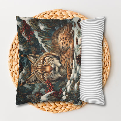 William Morris Inspired Snow Lynx Crouched Pillowcase