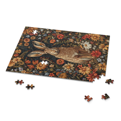 Hare With Winter Floral Botanicals Jigsaw Puzzle Box Gift (120 252 500-Piece) Family Gift Box Puzzle, Holiday Puzzle Game