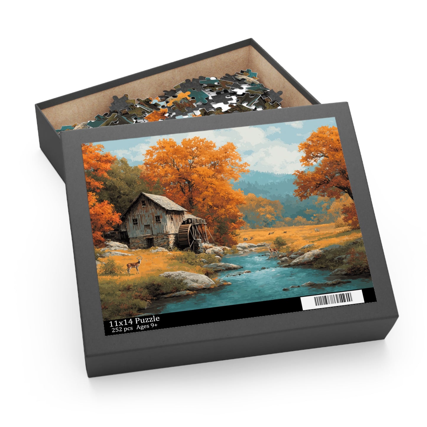 Nature Scene Puzzle, Autumn Cabin Artwork, Family Game Night, Cozy Home Decor, Gift for Nature Lovers, (120, 252, 500, 1000-Piece)