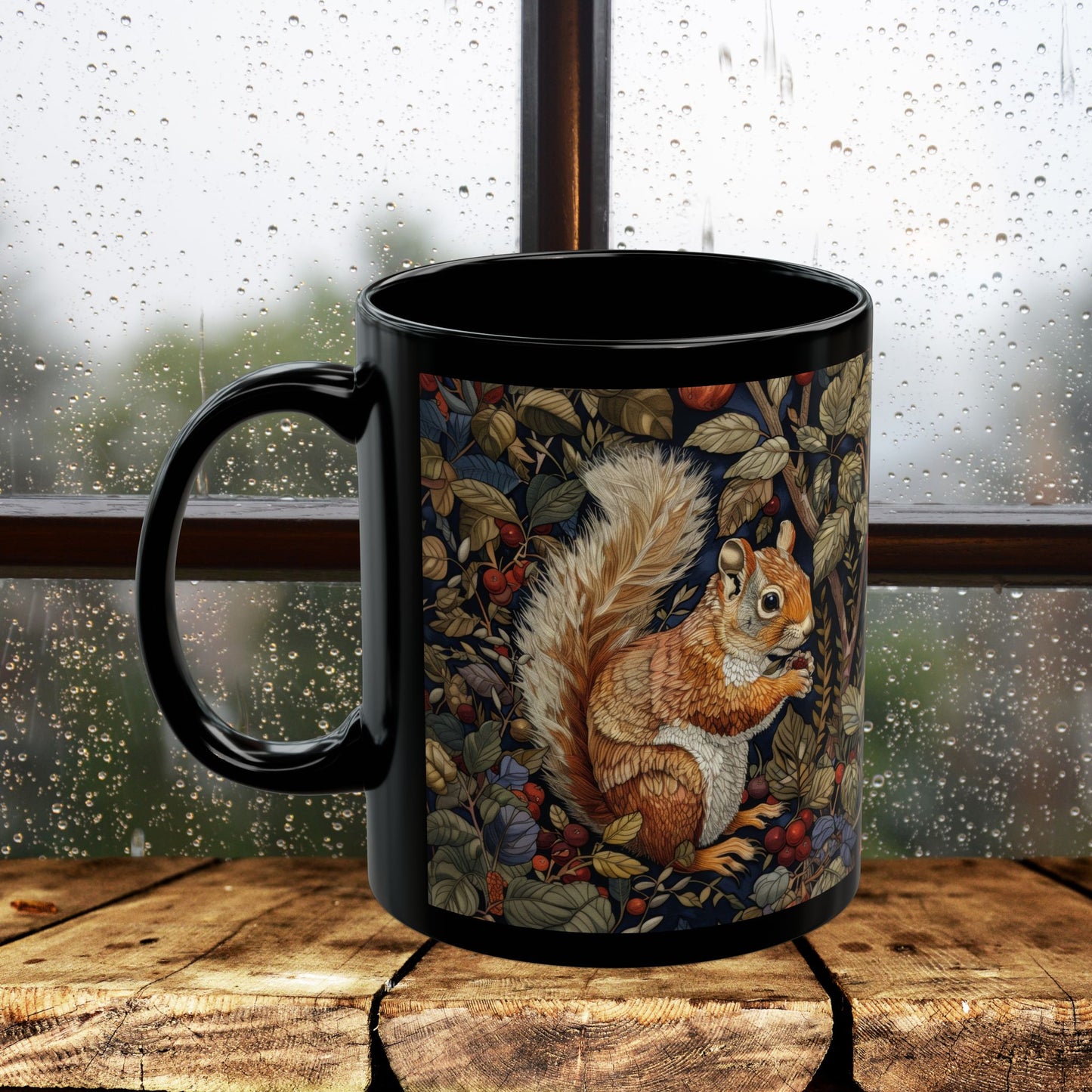 Squirrel Mug: William Morris Inspired Forestcore Ceramic Cup