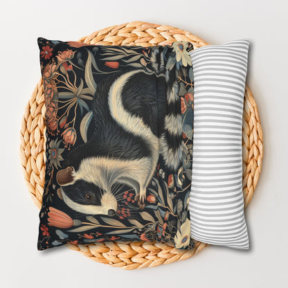Floral Skunk Art Nouveau Pillowcase: William Morris Inspired Cushion