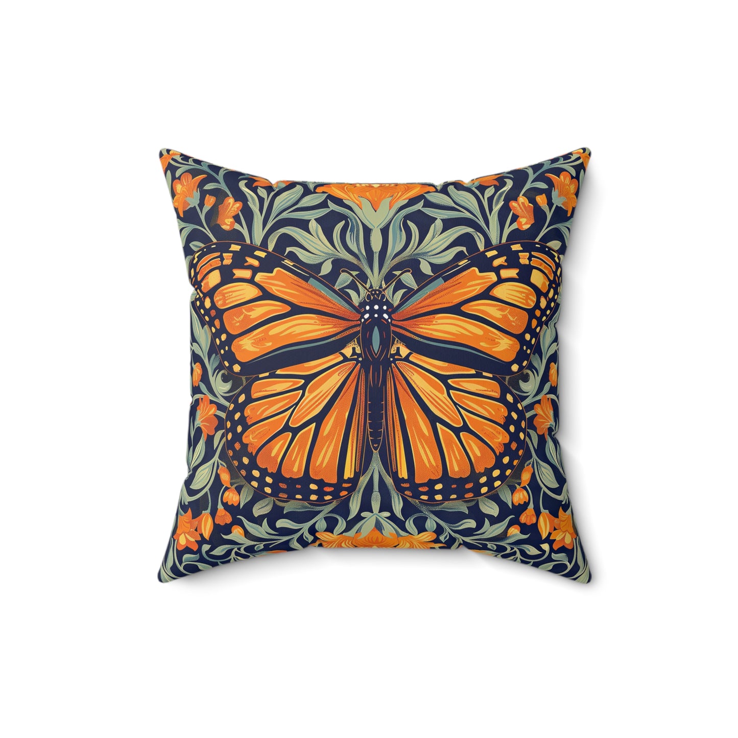 William Morris Inspired Monarch Butterfly Spring Pillow, Decorative Monarch Butterfly Polyester Square Pillow