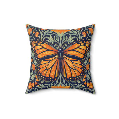 William Morris Inspired Monarch Butterfly Spring Pillow, Decorative Monarch Butterfly Polyester Square Pillow