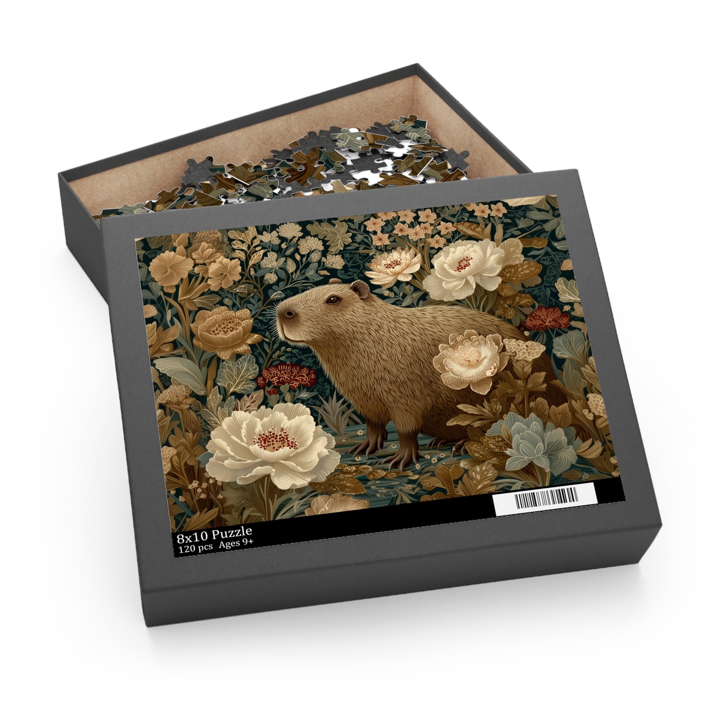 Vintage Capybara Floral Puzzle, Botanical Woodland Jigsaw for Relaxing Mindful Play