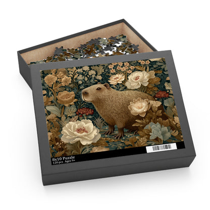 Vintage Capybara Floral Puzzle, Botanical Woodland Jigsaw for Relaxing Mindful Play
