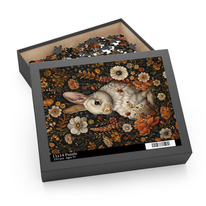 William Morris Inspired Fall Flowers Bunny Jigsaw Puzzle Box Gift (120 252 500-Piece) Mindfulness Activity, Family Fun, Home Decor,