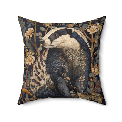 Woodland Elegance Badger Polyester Square Pillow | William Morris Inspired Badger Decorative Pillow