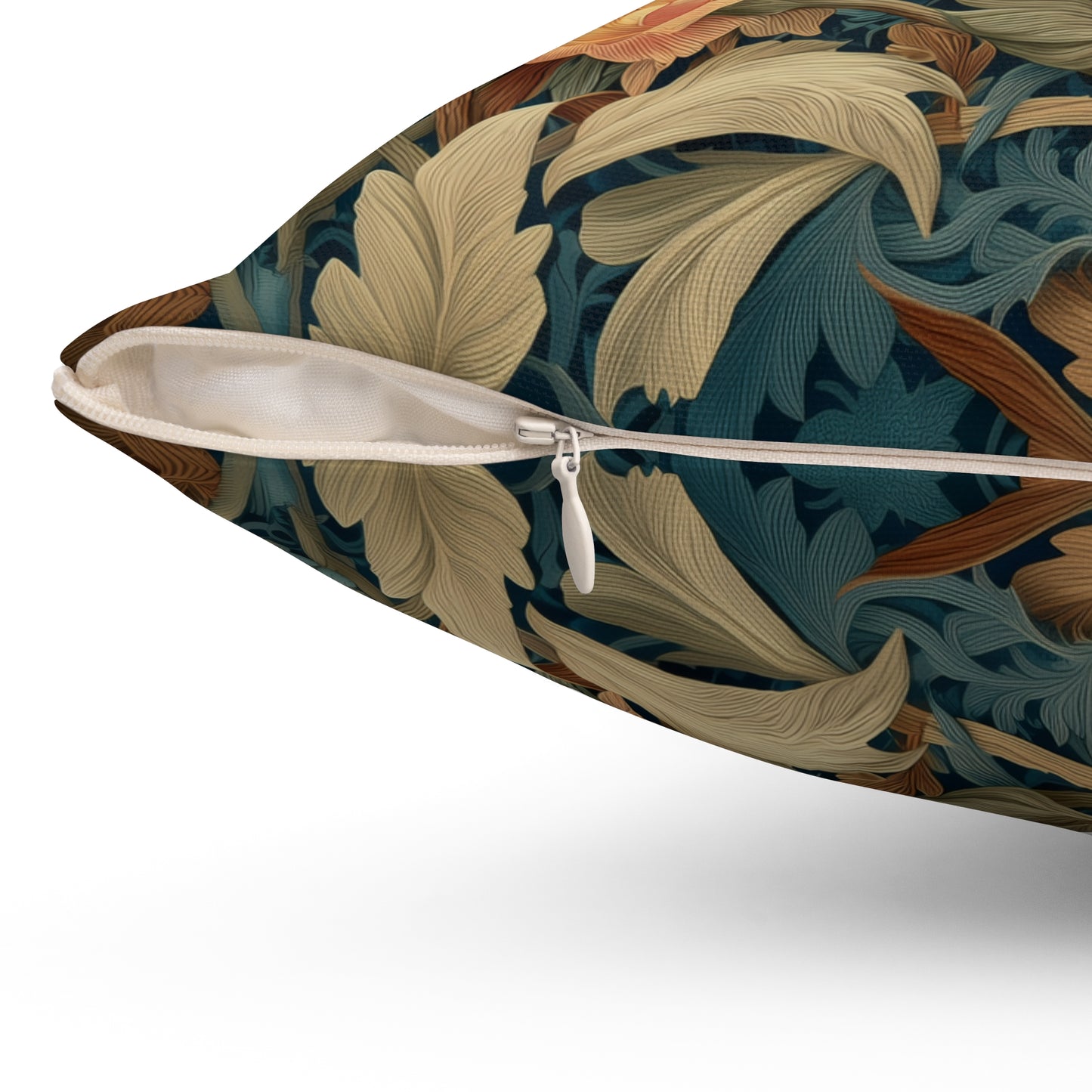 Teal Chameleon Floral Pillow, William Morris Style Lizard Cushion with Vintage Botanical Design