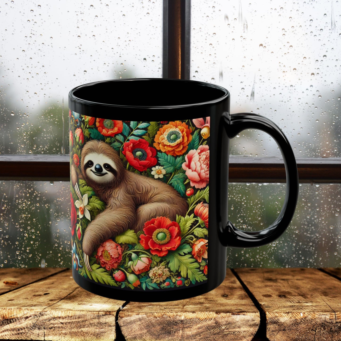 Whimsical Sloth Floral Mug, Cute Coffee Cup for Nature Lovers, Animal Lover Gift, Eco-Friendly Drinkware, Housewarming Present