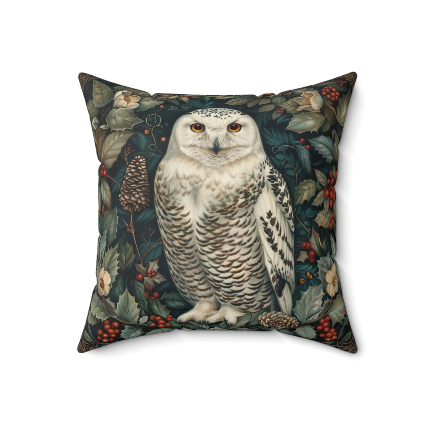 William Morris Inspired Snow Owl Winter Botanicals Home Decor Pillow