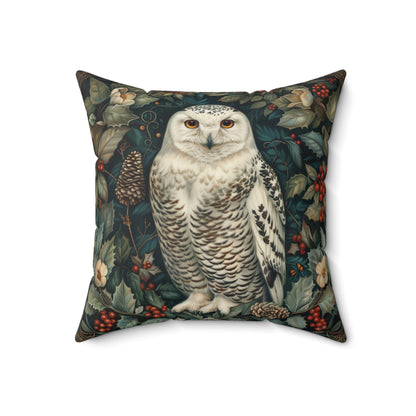 William Morris Inspired Snow Owl Winter Botanicals Home Decor Pillow
