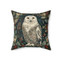 William Morris Inspired Snow Owl Winter Botanicals Home Decor Pillow