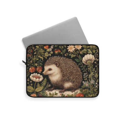 Hedgehog Laptop Sleeve, William Morris Inspired Woodland Floral Art Case, Cute Botanical Animal Laptop Cover (12”, 13”, 15”)