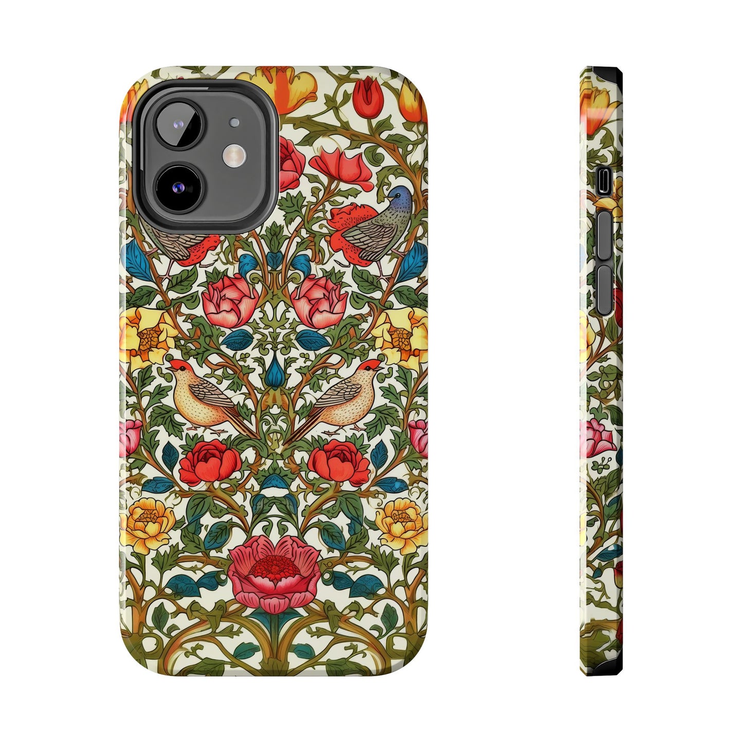 Vintage Pattern Rose And Bird in The Style of William Morris iPhone Tough Case